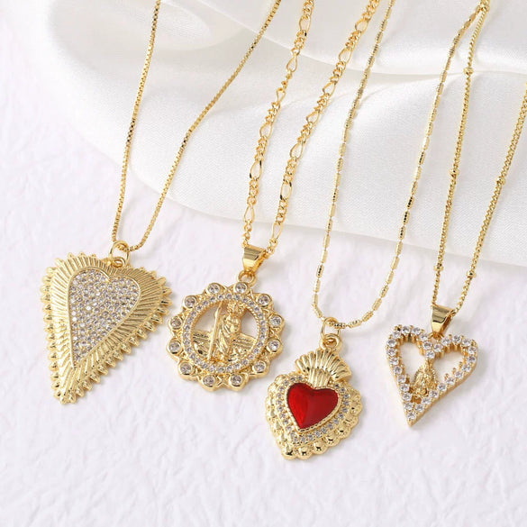 Wholesale Jewelry Minimalist Geometric Heart Copper Gold Plated Pendant Necklace For Women