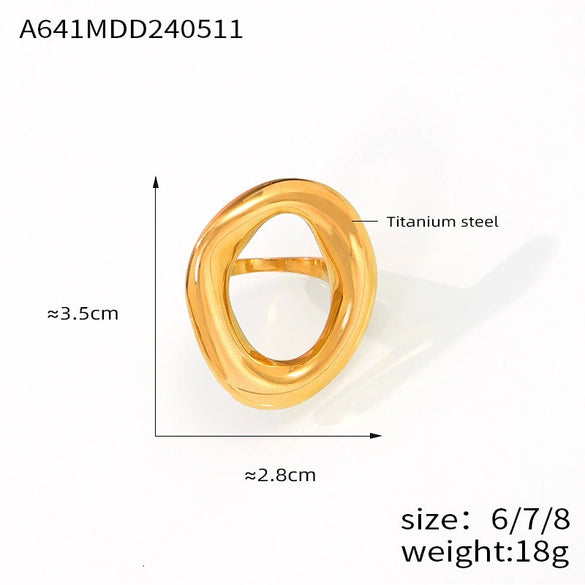 Wholesale Jewelry Minimalist Geometric Hollow Irregular Circle Joker Ring Titanium Steel 18K Gold Plated