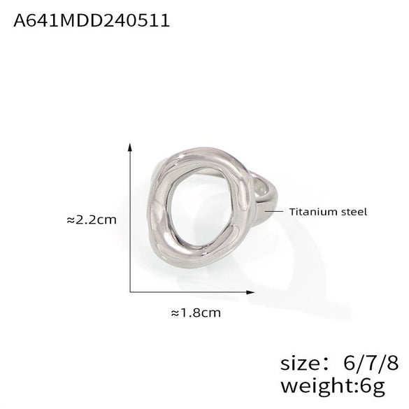 Wholesale Jewelry Minimalist Geometric Hollow Irregular Circle Joker Ring Titanium Steel 18K Gold Plated