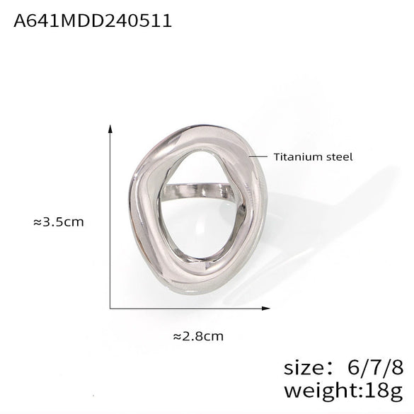 Wholesale Jewelry Minimalist Geometric Hollow Irregular Circle Joker Ring Titanium Steel 18K Gold Plated