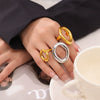 Wholesale Jewelry Minimalist Geometric Hollow Irregular Circle Joker Ring Titanium Steel 18K Gold Plated