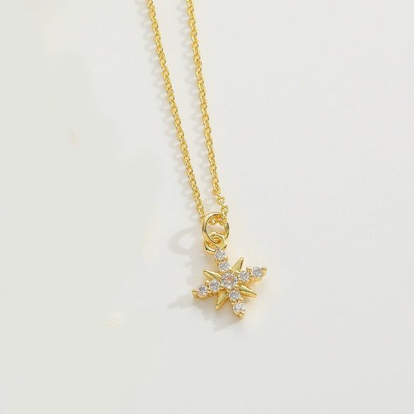 Wholesale Jewelry Minimalist Geometric Snowflake Copper Pendant Ochain Necklace With Mixed Gemstone Inlay Electroplating For Women
