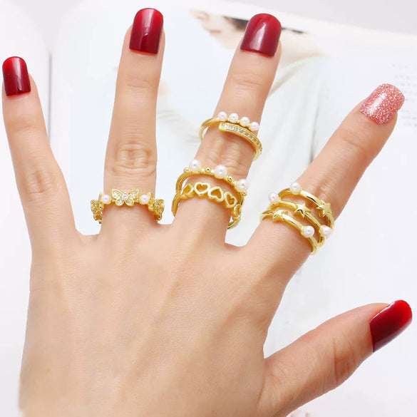 Wholesale Jewelry Minimalist Heart Shape Copper Gold Plated Women's Ring