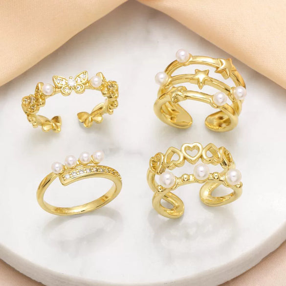 Wholesale Jewelry Minimalist Heart Shape Copper Gold Plated Women's Ring