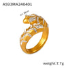 Wholesale Jewelry Minimalist Light Luxury Style Geometric 316L Stainless Steel Goldplated Ring With Stars And Diamonds Design
