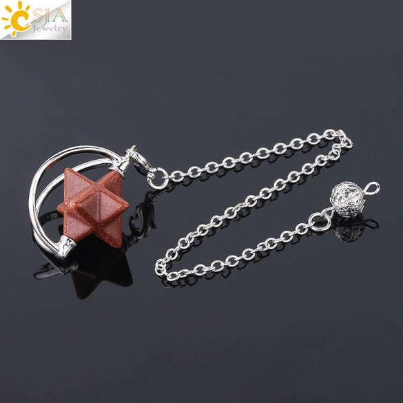 Wholesale Jewelry Minimalist Merkaba Sixpointed Star Natural Stone And Copper Pendant Necklace