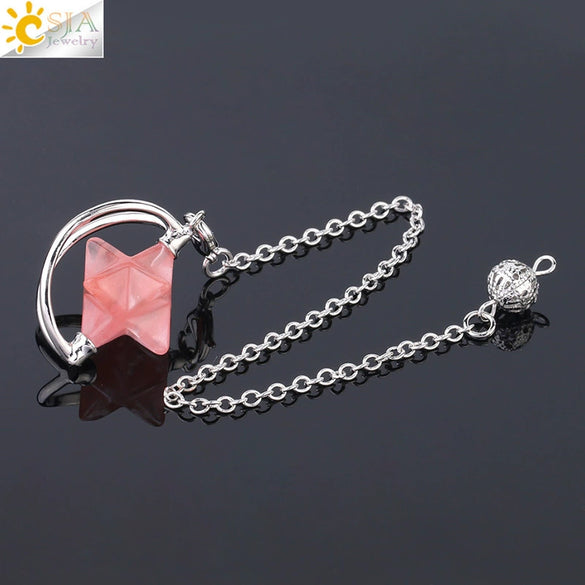 Wholesale Jewelry Minimalist Merkaba Sixpointed Star Natural Stone And Copper Pendant Necklace