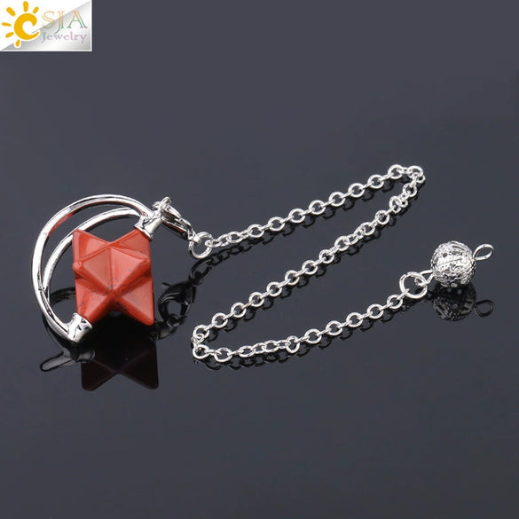 Wholesale Jewelry Minimalist Merkaba Sixpointed Star Natural Stone And Copper Pendant Necklace