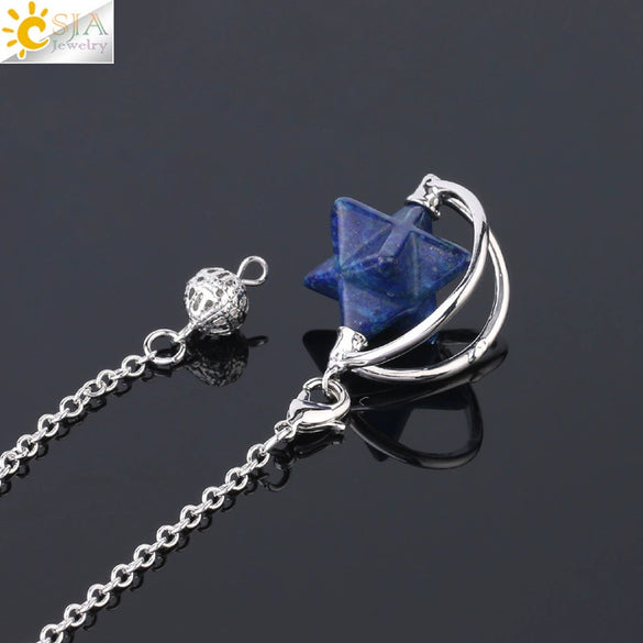 Wholesale Jewelry Minimalist Merkaba Sixpointed Star Natural Stone And Copper Pendant Necklace