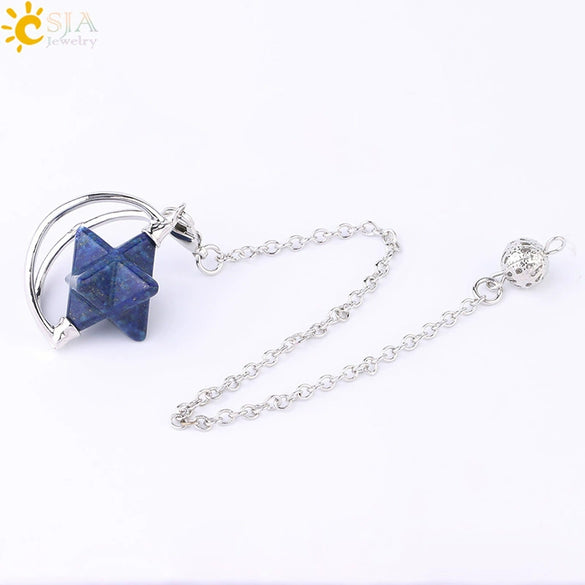 Wholesale Jewelry Minimalist Merkaba Sixpointed Star Natural Stone And Copper Pendant Necklace