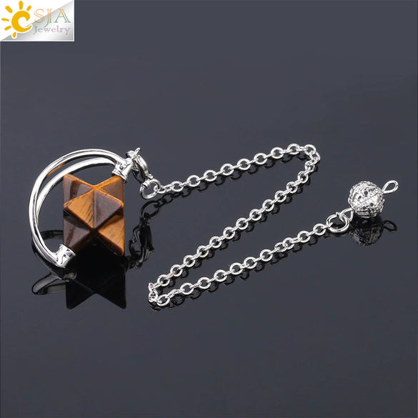 Wholesale Jewelry Minimalist Merkaba Sixpointed Star Natural Stone And Copper Pendant Necklace