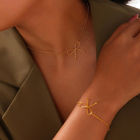 Wholesale Jewelry Minimalist Niche Cold Style Geometric Bow Pendant 316L Stainless Steel Gold Plated Chain