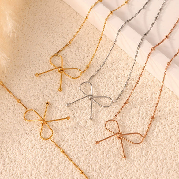 Wholesale Jewelry Minimalist Niche Cold Style Geometric Bow Pendant 316L Stainless Steel Gold Plated Chain