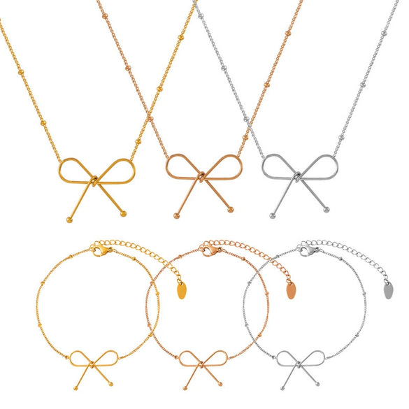 Wholesale Jewelry Minimalist Niche Cold Style Geometric Bow Pendant 316L Stainless Steel Gold Plated Chain