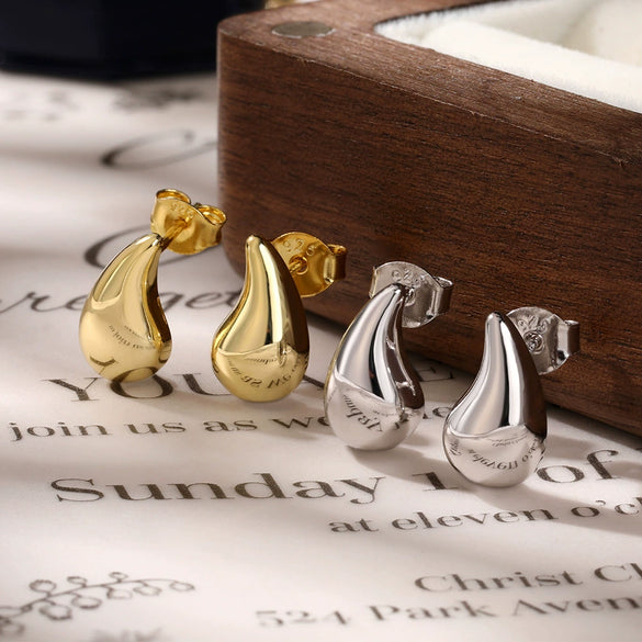 Wholesale Jewelry Minimalist Style 925 Silver Heart Water Drop Bell Pendant Necklace And Earrings Set With Electroplating