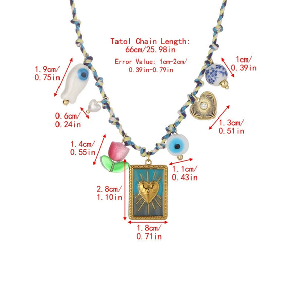Wholesale Jewelry Minimalist Titanium Steel Ocean Woven Necklace With Colorful Shell Pendants Geometric Animal Zodiac Electroplating