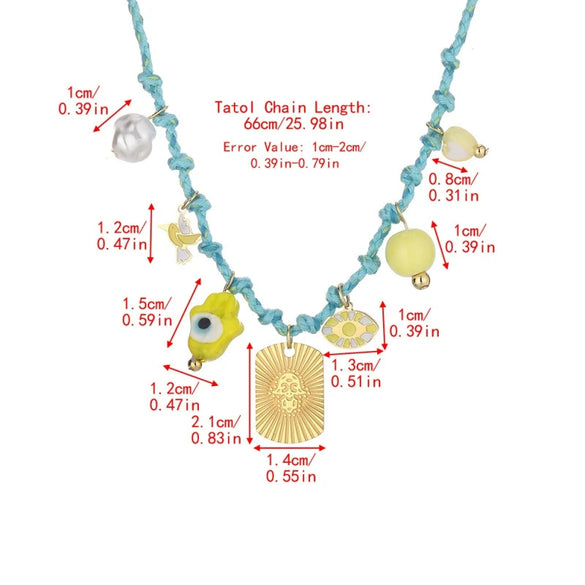 Wholesale Jewelry Minimalist Titanium Steel Ocean Woven Necklace With Colorful Shell Pendants Geometric Animal Zodiac Electroplating