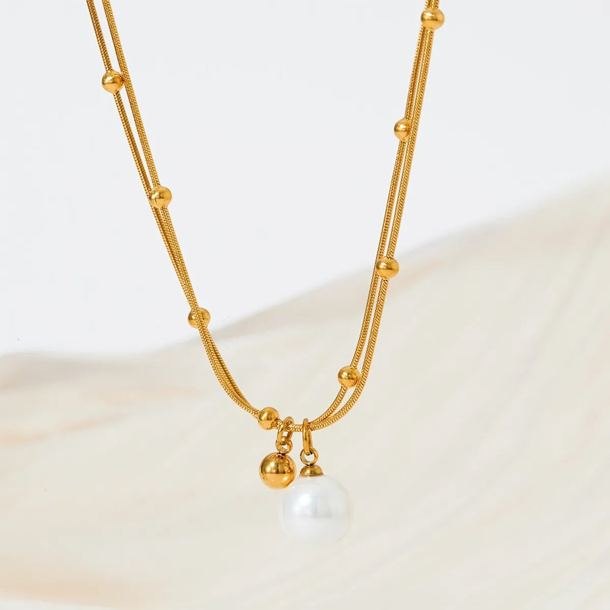 Wholesale Jewelry Modern Style Artistic Ball 304 Stainless Steel Shell Pearls 16K Gold Plated White Gold Plated Gold Plated Plating Inlay Double Layer Necklaces