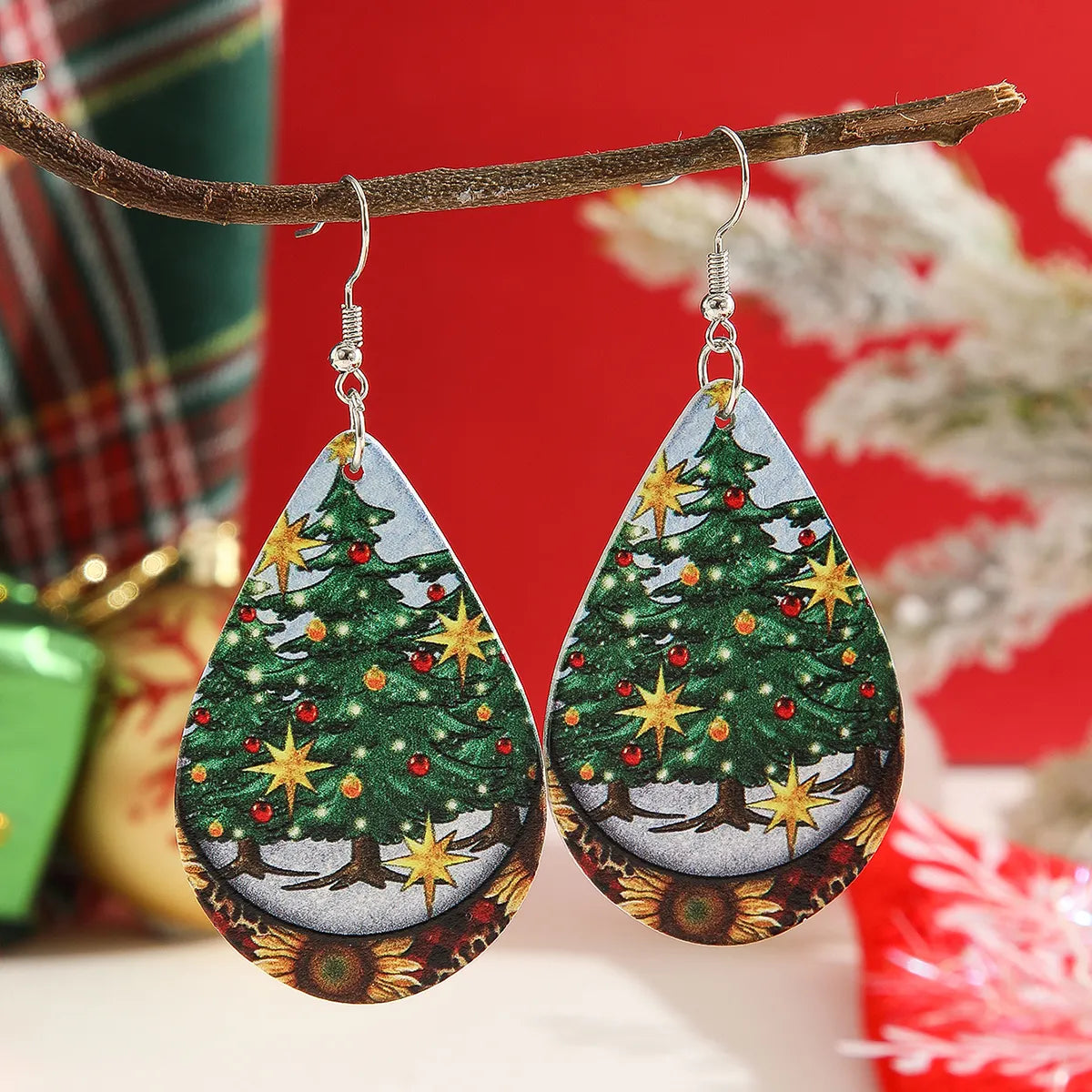 Wholesale Jewelry Modern Style Christmas Tree Bell Wood Ear Hook