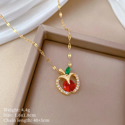 Wholesale Jewelry Modern Style Classic Style Apple Titanium Steel Copper Zircon Gold Plated Hollow Out Inlay Pendant Necklace