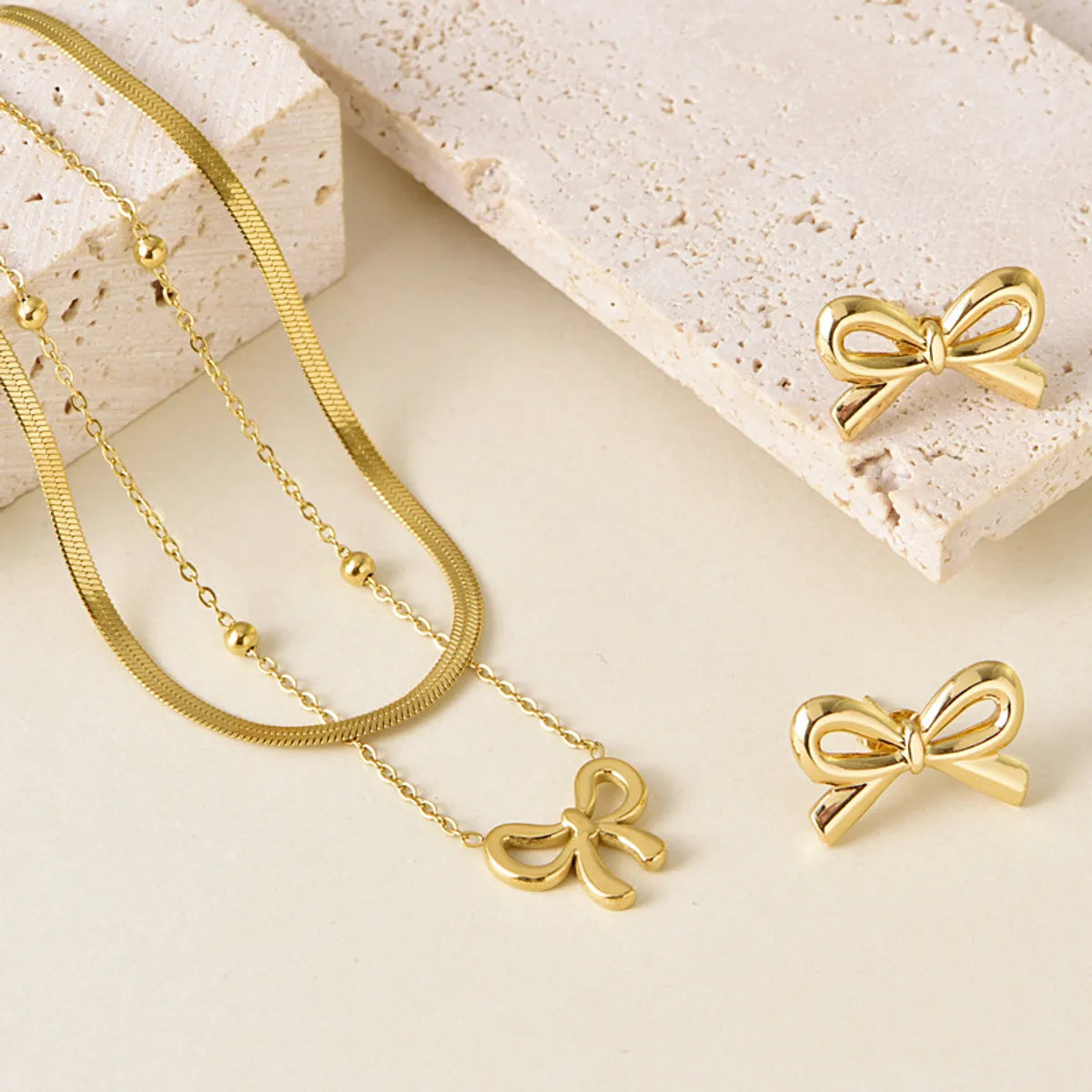 Wholesale Jewelry Modern Style Classic Style Bow Knot 304 Stainless Steel Plating Earrings Necklace Jewelry Set