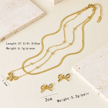 Wholesale Jewelry Modern Style Classic Style Bow Knot 304 Stainless Steel Plating Earrings Necklace Jewelry Set