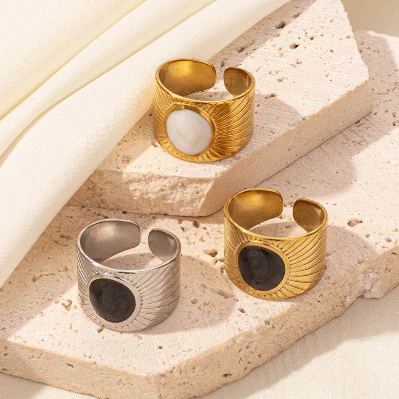 Wholesale Jewelry Modern Style Classic Style Geometric 304 Stainless Steel 18K Gold Plated Polishing Enamel Open Rings