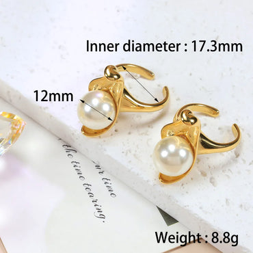 Wholesale Jewelry Modern Style Classic Style Geometric 304 Stainless Steel Artificial Pearls 18K Gold Plated Asymmetrical Inlay Rings