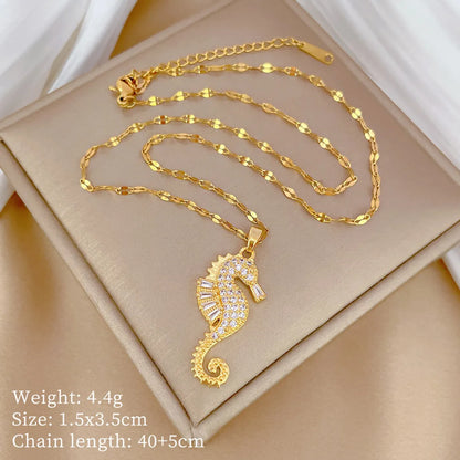 Wholesale Jewelry Modern Style Classic Style Hippocampus Titanium Steel Copper Zircon Gold Plated Plating Inlay Pendant Necklace