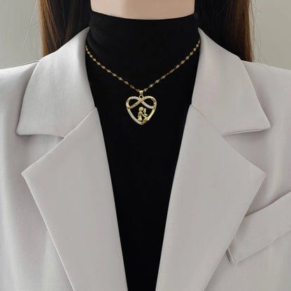 Wholesale Jewelry Modern Style Classic Style Human Infinity Heart Shape Titanium Steel Copper Zircon Gold Plated Hollow Out Inlay Pendant Necklace