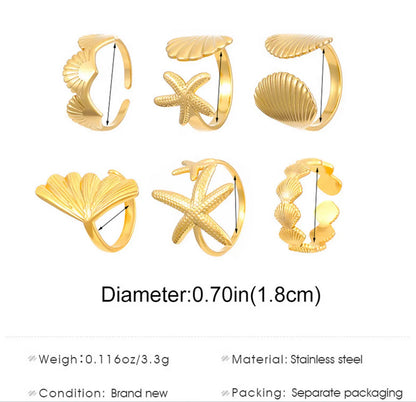 Wholesale Jewelry Modern Style Classic Style Leaf Starfish Shell 304 Stainless Steel Plating Open Rings