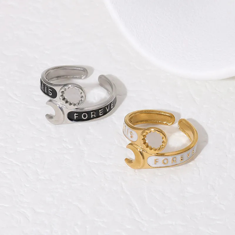 Wholesale Jewelry Modern Style Classic Style Letter 304 Stainless Steel 18K Gold Plated Plating Open Rings