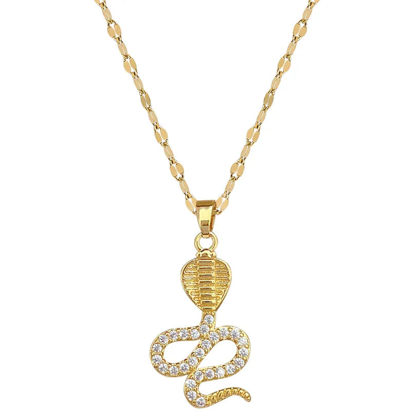 Wholesale Jewelry Modern Style Classic Style Snake Titanium Steel Copper Zircon Gold Plated Inlay Pendant Necklace