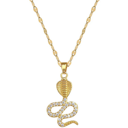 Wholesale Jewelry Modern Style Classic Style Snake Titanium Steel Copper Zircon Gold Plated Inlay Pendant Necklace