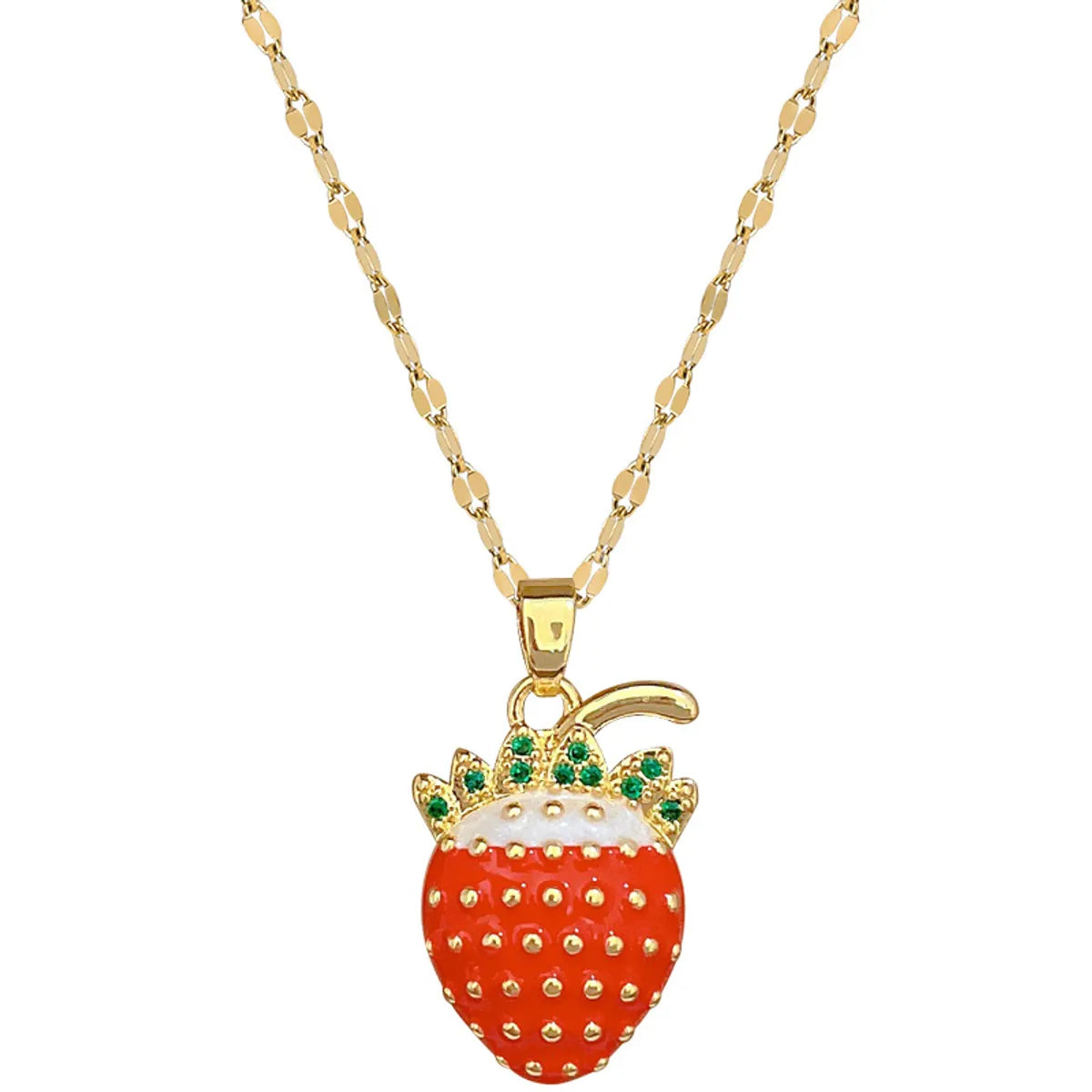 Wholesale Jewelry Modern Style Classic Style Strawberry Titanium Steel Copper Zircon Gold Plated Enamel Inlay Pendant Necklace