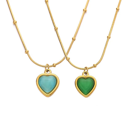 Wholesale Jewelry Modern Style Simple Style Heart Shape 304 Stainless Steel Opal 18K Gold Plated Inlay Pendant Necklace