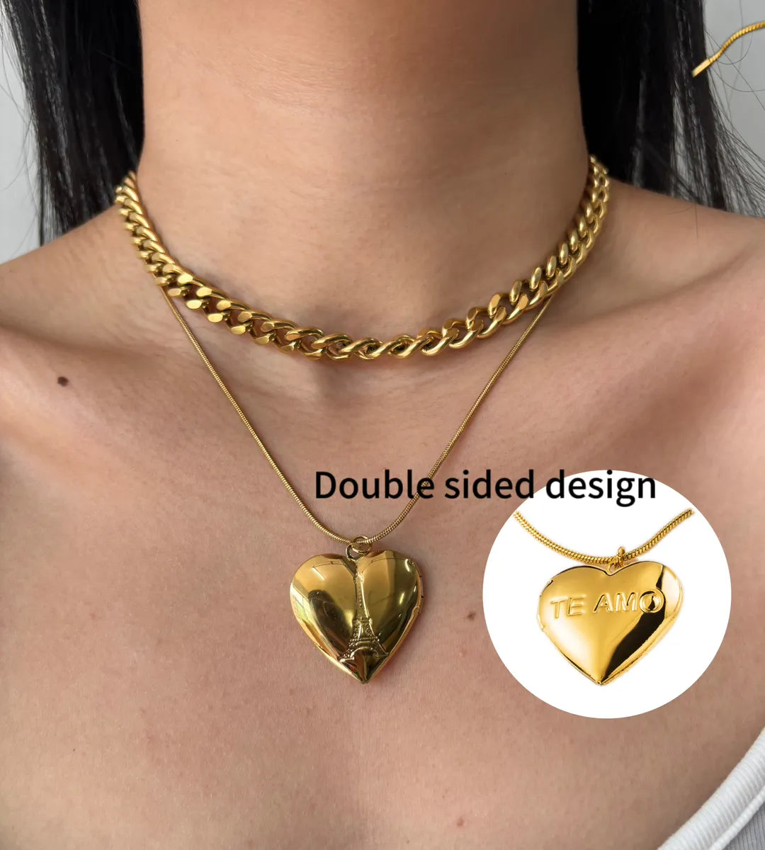 Wholesale Jewelry Modern Style Simple Style Heart Shape Solid Color 304 Stainless Steel 18K Gold Plated Plating Pendant Necklace