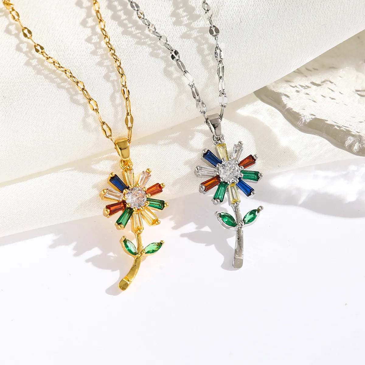 Wholesale Jewelry Modern Style Sweet Classic Style Geometric Letter Flower Titanium Steel Zircon 18K Gold Plated Plating Inlay Pendant Necklace