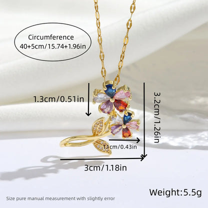 Wholesale Jewelry Modern Style Sweet Classic Style Geometric Letter Flower Titanium Steel Zircon 18K Gold Plated Plating Inlay Pendant Necklace