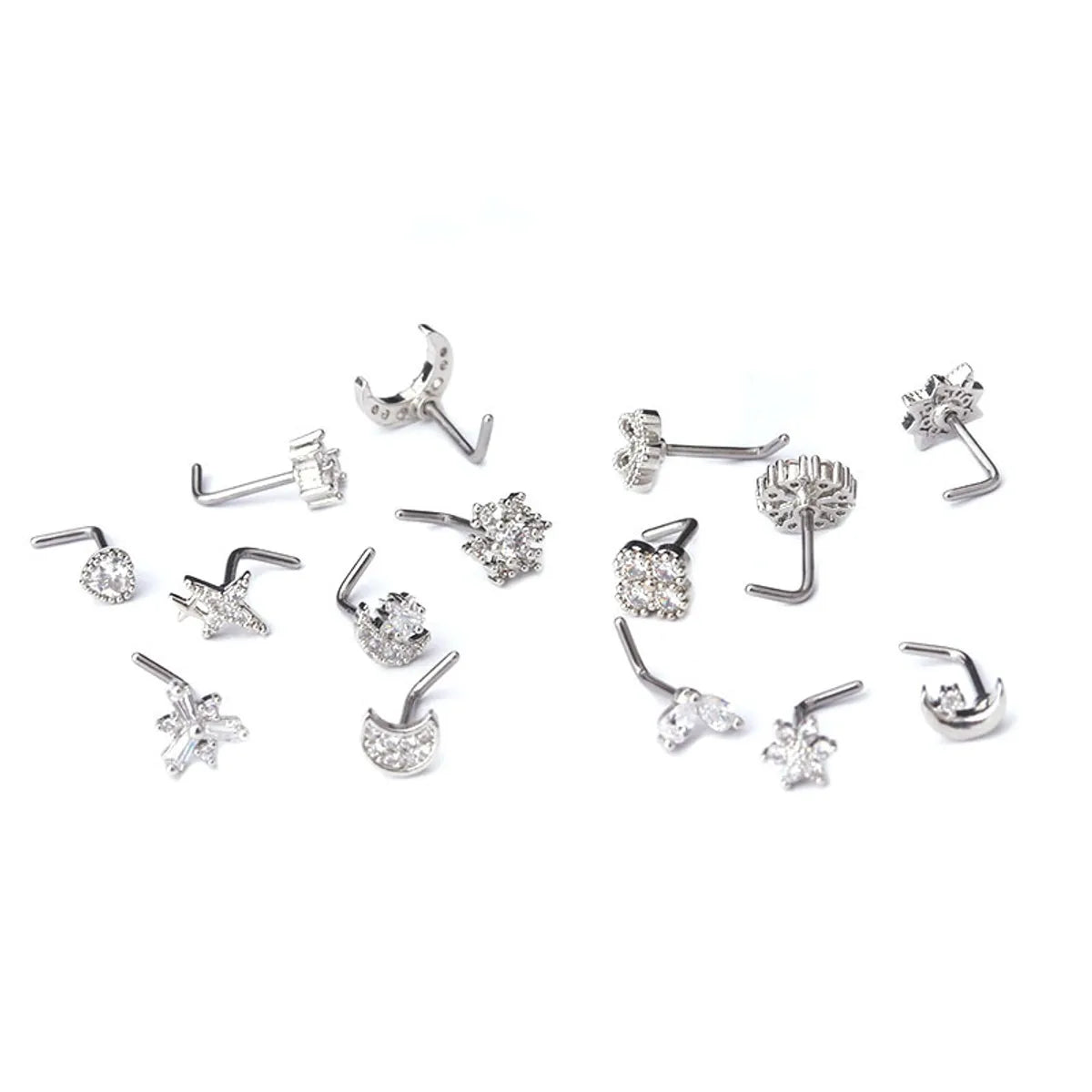 Wholesale Jewelry Moon Star Flower Shape Inlaid Zircon Stainless Steel Nose Ring Gooddiy