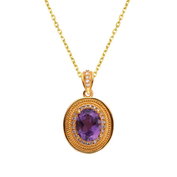 Wholesale Jewelry Natural Amethyst Women's S925 Sterling Silver Pendant Geometric French Retro Court Style Set With Gems