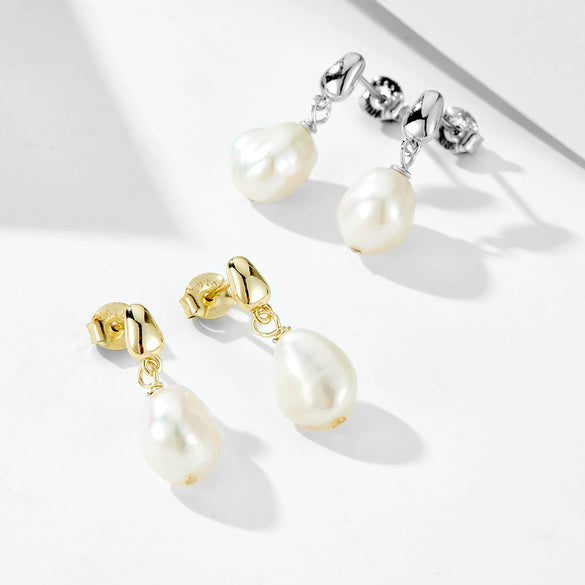 Wholesale Jewelry Natural Baroque Pearl Geometric Sterling Silver 925 Pendant Earrings