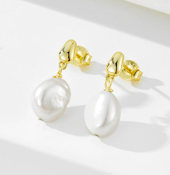 Wholesale Jewelry Natural Baroque Pearl Geometric Sterling Silver 925 Pendant Earrings