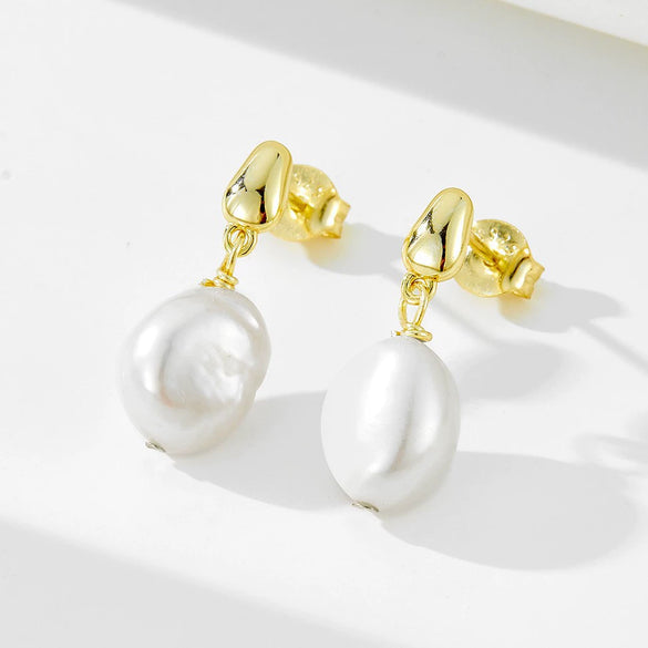 Wholesale Jewelry Natural Baroque Pearl Geometric Sterling Silver 925 Pendant Earrings
