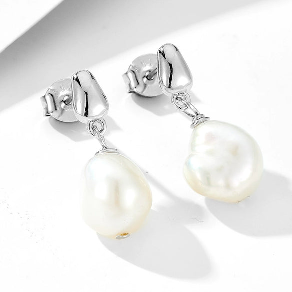 Wholesale Jewelry Natural Baroque Pearl Geometric Sterling Silver 925 Pendant Earrings