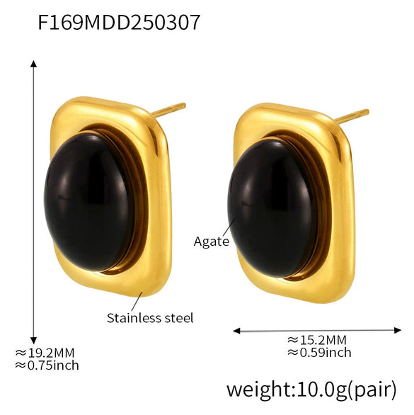 Wholesale Jewelry Natural Black Onyx And 316L Stainless Steel Electroplated With 18K True Gold Earrings Necklace Ring For Women