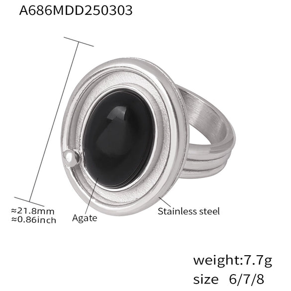 Wholesale Jewelry Natural Black Onyx And 316L Stainless Steel Electroplated With 18K True Gold Earrings Necklace Ring For Women