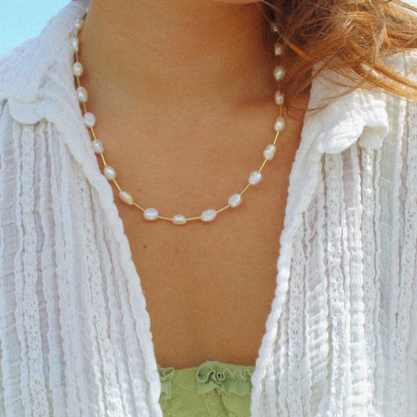 Wholesale Jewelry Natural Freshwater Pearl Geometric Heart Shape Handmade Necklace With Clavicle Bracelet For Women