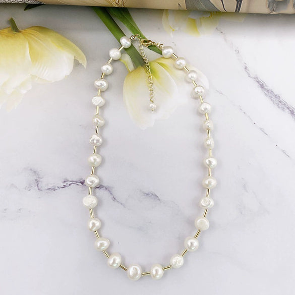 Wholesale Jewelry Natural Freshwater Pearl Geometric Heart Shape Handmade Necklace With Clavicle Bracelet For Women