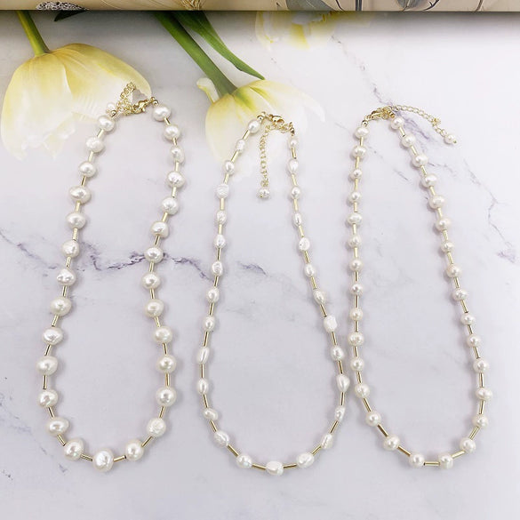 Wholesale Jewelry Natural Freshwater Pearl Geometric Heart Shape Handmade Necklace With Clavicle Bracelet For Women
